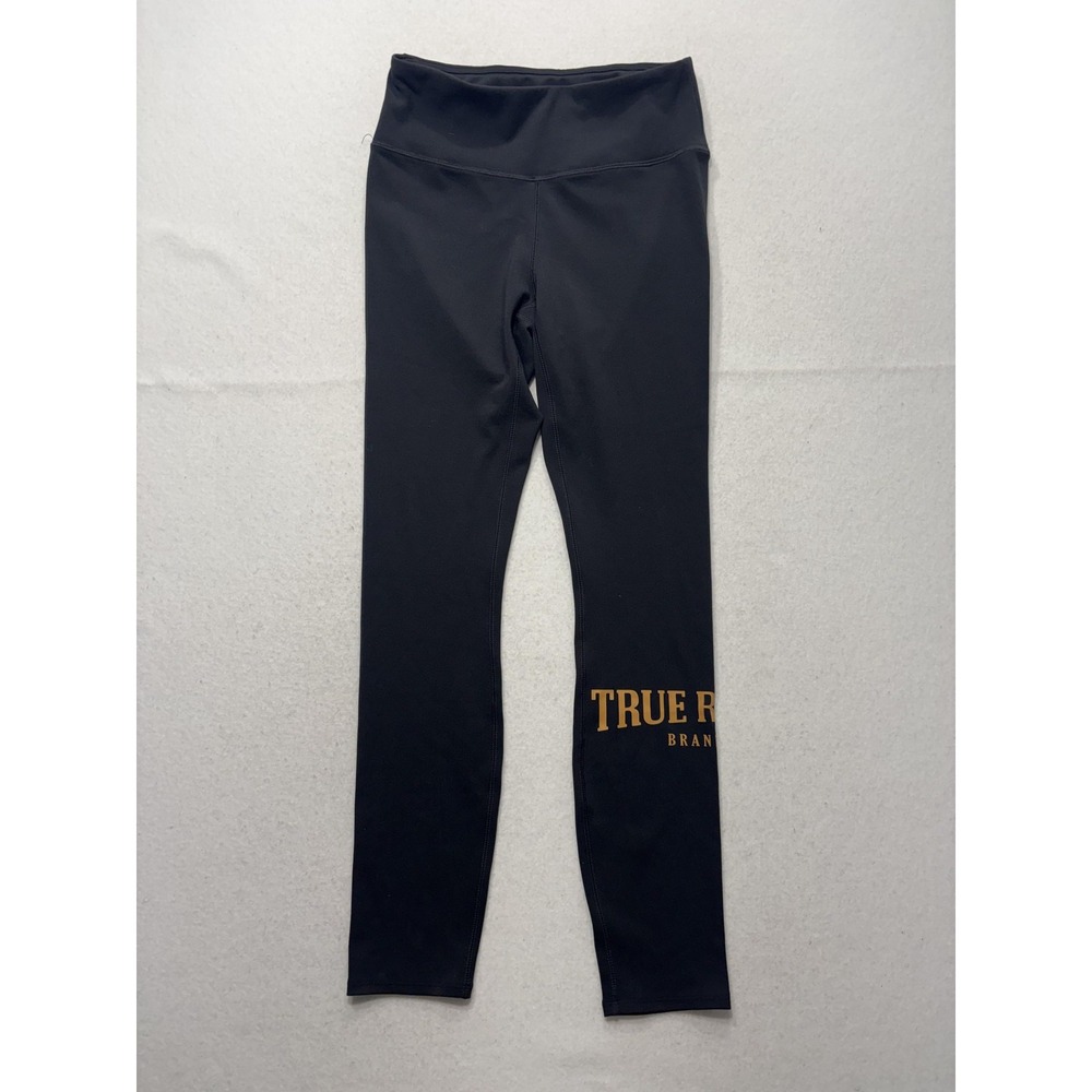 True Religion Leggings Womens XS Black High Rise Logo Ankle Stretch Athletic